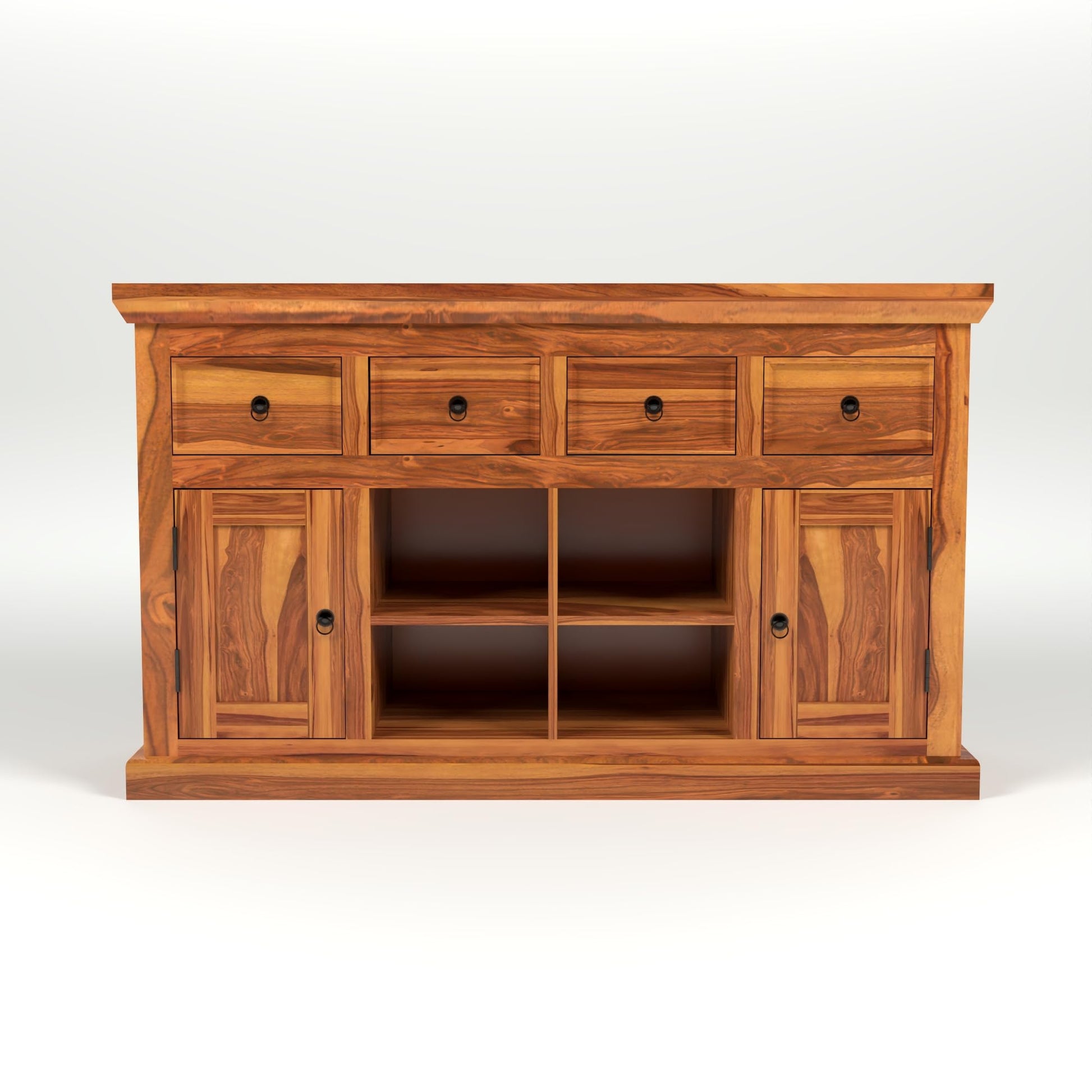 Jeenwood Sheesham Wooden Storage Cabinet for Living Room with 4 Drawer & 8 Shelves - Solid Wood Sideboard for Storage - Wooden Drawer Cabinet for Bedroom Home & Kitchen Cabinet - Honey