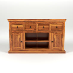Jeenwood Sheesham Wooden Storage Cabinet for Living Room with 4 Drawer & 8 Shelves - Solid Wood Sideboard for Storage - Wooden Drawer Cabinet for Bedroom Home & Kitchen Cabinet - Honey