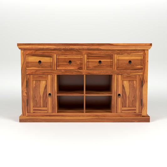 Jeenwood Sheesham Wooden Storage Cabinet for Living Room with 4 Drawer & 8 Shelves - Solid Wood Sideboard for Storage - Wooden Drawer Cabinet for Bedroom Home & Kitchen Cabinet - Honey