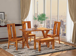 Jeenwood Sheesham Wooden 4 Seater Dining Table with 3 Chairs & 1 Bench - Dining Set for Dining Room - Wooden Dining 4 Seater Dining Table Set of 4 for Hotel Restaurant - Honey