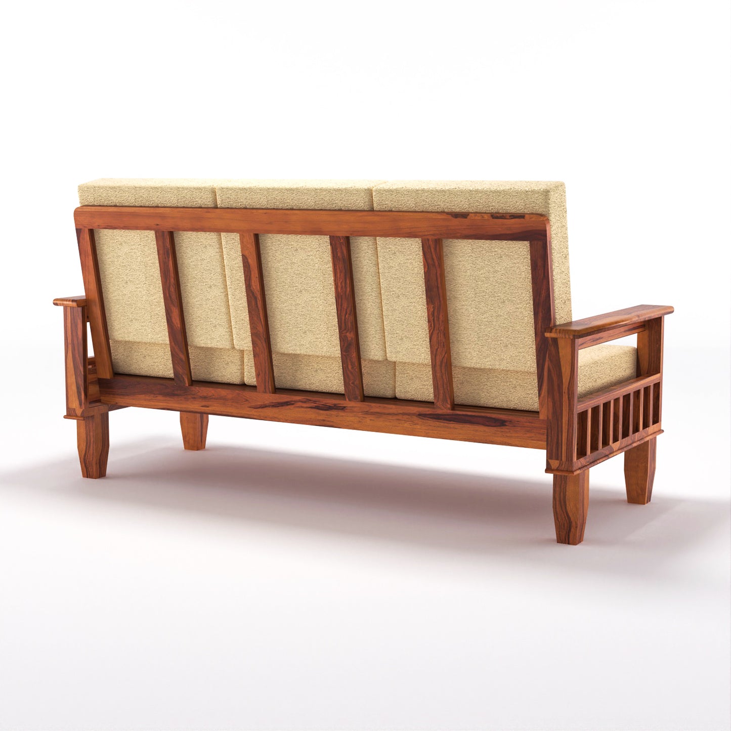 Premium Solid Wood 6 Seater Sofa Set (3+2+1) with Cushioned Seating | Natural & Walnut Finish