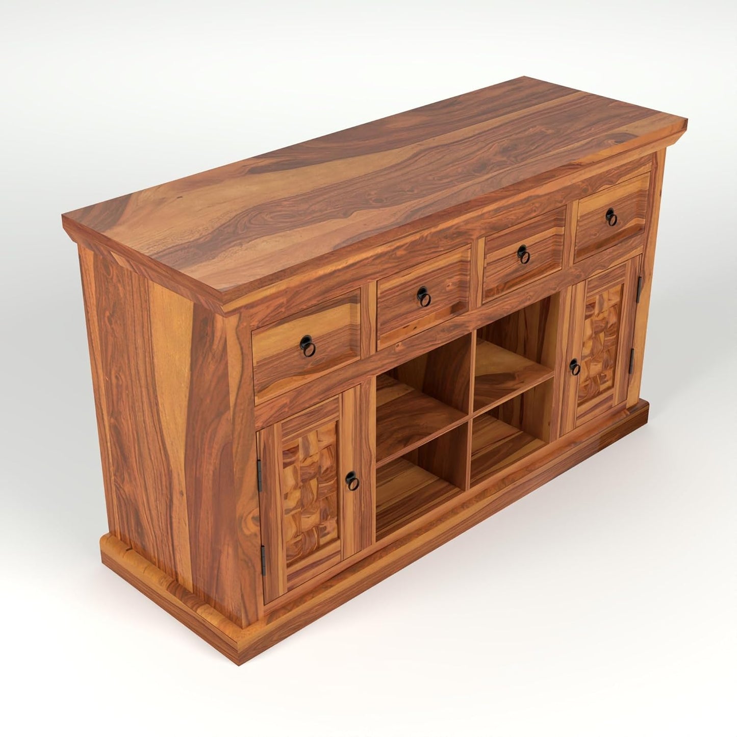 Solid Sheesham Wood Sideboard Cabinet with Drawers & Shelves