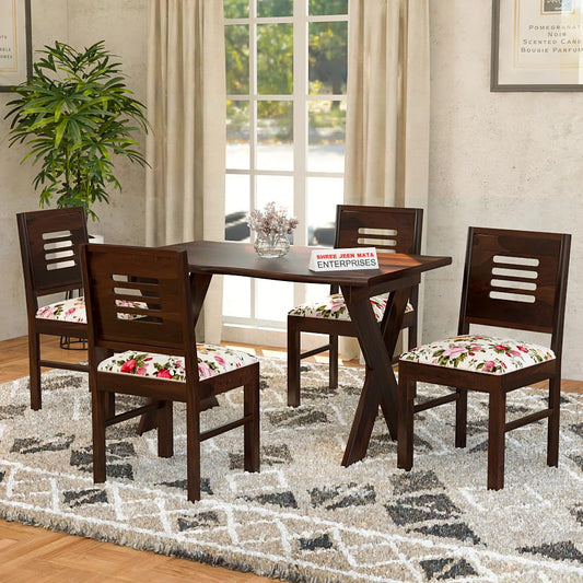 Jeenwood Sheesham Wooden 4 Seater Dining Table with Cushion Chairs Dining Set for Dining Room - Wooden Dining Table 4 Seater Modern Dining Set of 4 for Living Room Home - Walnut