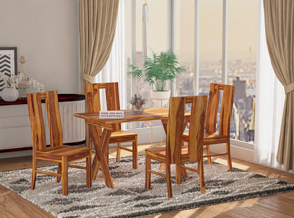 Jeenwood Sheesham Wooden 4 Seater Dining Table with Chairs Dining Set for Dining Room - Wooden Dining 4 Seater Modern Dining Table Set of 4 for Hotel Restaurant - Honey