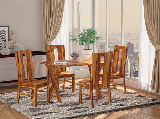 Jeenwood Sheesham Wooden 4 Seater Dining Table with Chairs Dining Set for Dining Room - Wooden Dining 4 Seater Modern Dining Table Set of 4 for Hotel Restaurant - Honey