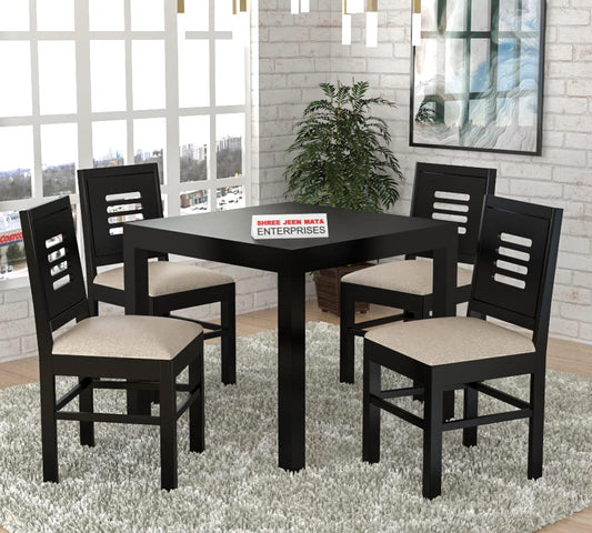 Jeenwood Sheesham Wooden 4 Seater Dining Table with Cushion Chairs Dining Set for Dining Room - Wooden Dining 4 Seater Modern Dining Table Set of 4 for Living Room Home - Walnut