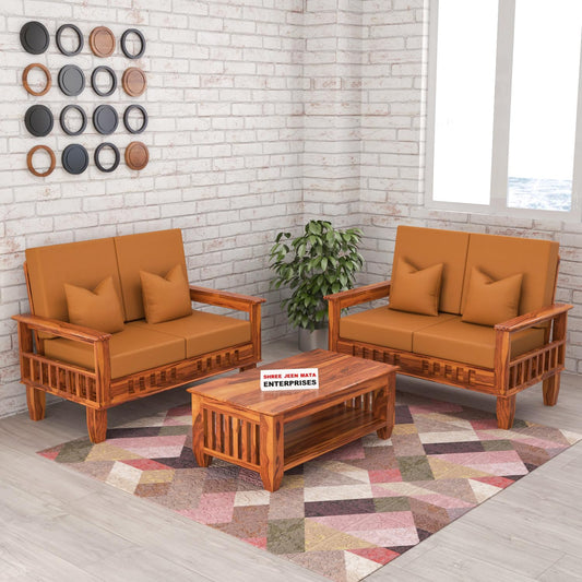Jeenwood Sheesham Wooden 4 Seater Sofa Set for Living Room - Solid Wood - Brown Honey