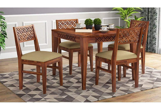 Jeenwood Solid sheesham Wood 4 Seater Dining Room Sets || Wooden 4 Seater Dining Table with Chairs|| Dining Table Set for Home Living Room Furniture - Brown