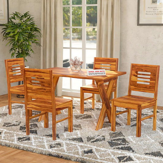 Jeenwood Sheesham Wooden 4 Seater Dining Table with Chairs Dining Set for Dining Room - Wooden Dining Table 4 Seater Modern Dining Table Set of 4 for Hotel Restaurant - Honey