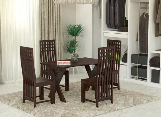 Jeenwood Sheesham Wooden 4 Seater Dining Table with Chairs Dining Set for Dining Room - Wooden Dining Table 4 Seater Modern Dining Set of 4 for Hotel Restaurant - Walnut