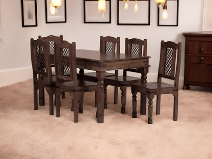 Solid Wood 6 Seater Dining Table Set with Wooden Chairs