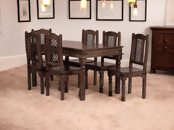 Solid Wood 6 Seater Dining Table Set with Wooden Chairs