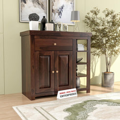 Jeenwood Solid Sheesham Wood Cabinet Drawer | Sideboard with Storage for Living Room | Bedroom | Hall | Home Furniture - Walnut