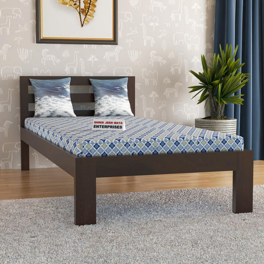 Jeenwood sheesham Wooden Single Bed Without Storage for Bedroom - Single Cot Wooden Bed palang for Living Room Home Guest Room - Solid Wood Single Bed - Walnut