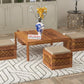 Jeenwood Sheeshsam Wooden Coffee Table with 4 Stools for Living Room - Solid Wood Coffee Table with Cushion Seating Stools Tea Table Teapoy Center Piece for Home Sofa Center Table - Kaine Honey