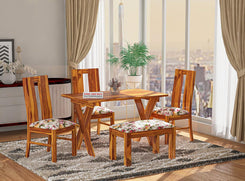 Jeenwood Sheesham Wooden 4 Seater Dining Table with 3 Chairs & 1 Bench - Dining Set for Dining Room - Wooden Dining 4 Seater with Cushion Seating Modern Dining Table Set of 4 - Honey