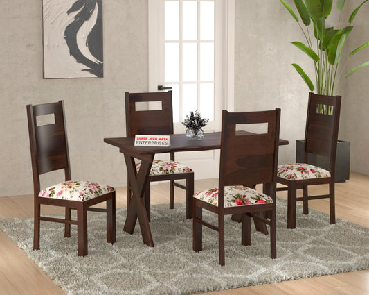 Jeenwood Sheesham Wooden 4 Seater Dining Table with Cushion Chairs Dining Set for Dining Room - Wooden Dining Table 4 Seater Modern Dining Table Set of 4 for Living Room Home - Walnut