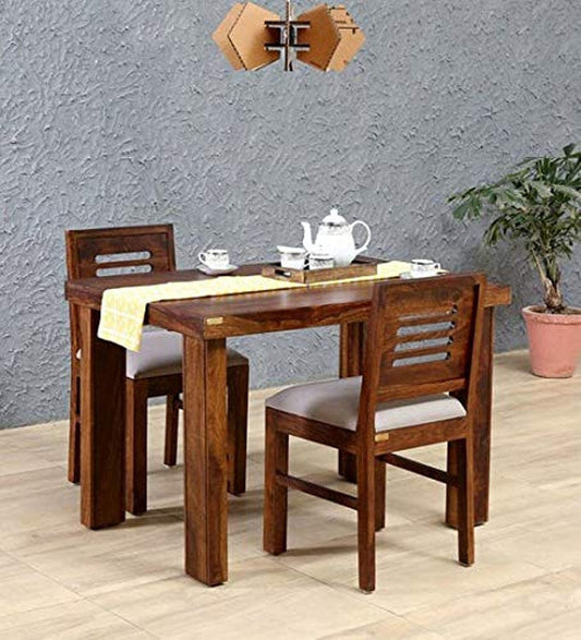 Jeenwood Solid Sheesham Wood 2 Seater Dining Table Set with 2 Chair for Living Room, 3 Piece Wooden Dining Room Sets for Home Kitchen, Modern Furniture, - Teak Finish
