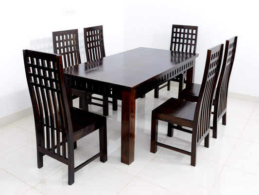 Jeenwood Sheesham Wood 6 Seater Dining Table Set with 6 Chairs for Living Room Office Solid Wood Dinning Room Furniture Dining Room Set - Brown