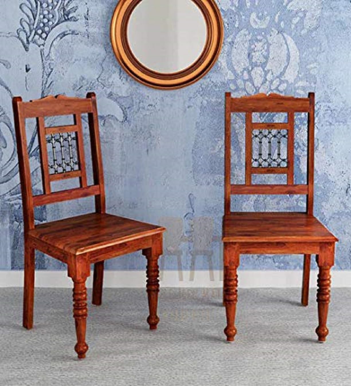 Jeenwood Solid Sheesham Wood Dining Chair Set of 2 - Solid Wood Dining Chairs | Wooden Dining Chairs for Home and Living Room Study Chair Wooden Set of 2 Chair - Honey Finish