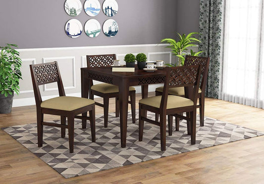Jeenwood Wooden Dining Table 4 Seater | Four Seater Dinning Table with 4 Chairs for Restaurant | Dining Room Sets | Sheesham Wood, - Brown