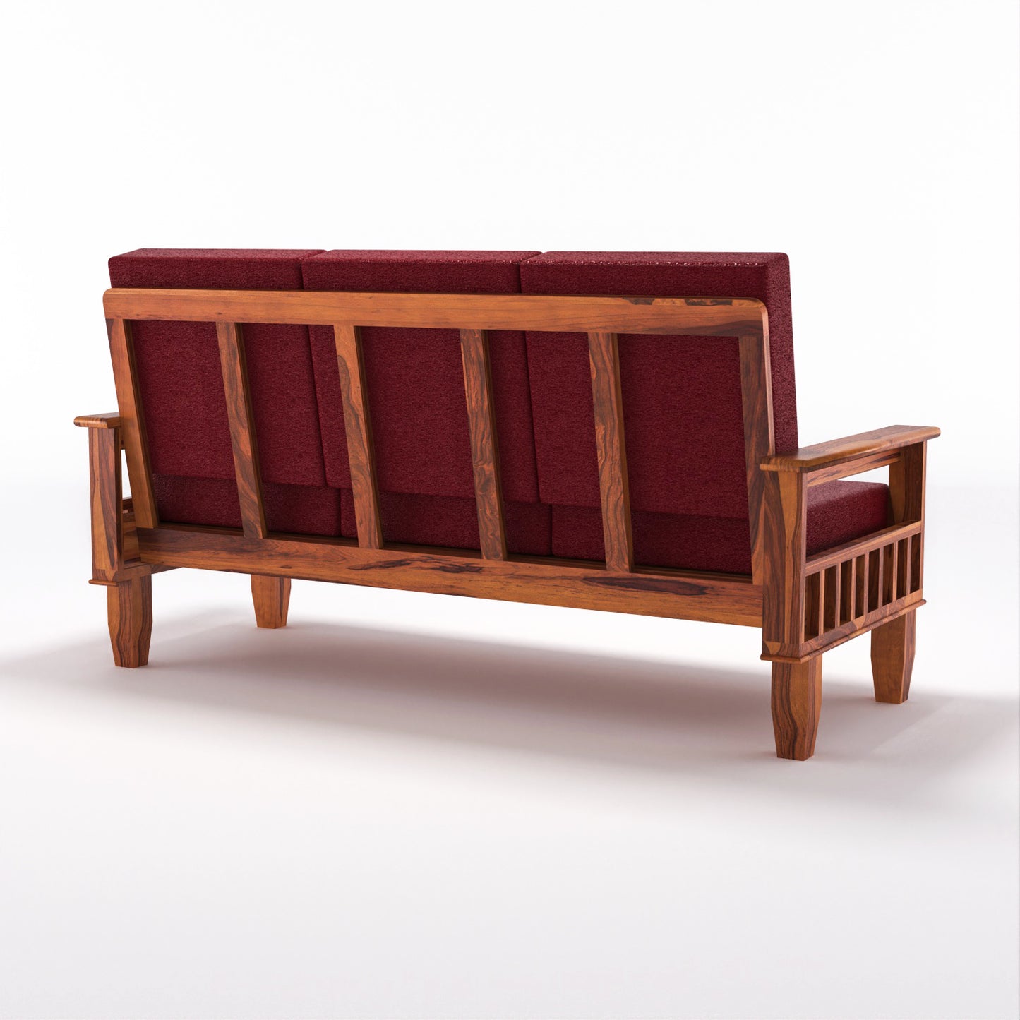 Solid Wood 5 Seater Sofa Set (3 Seater + 2 Single Seaters) | Natural & Walnut Finish with Cushioned Comfort