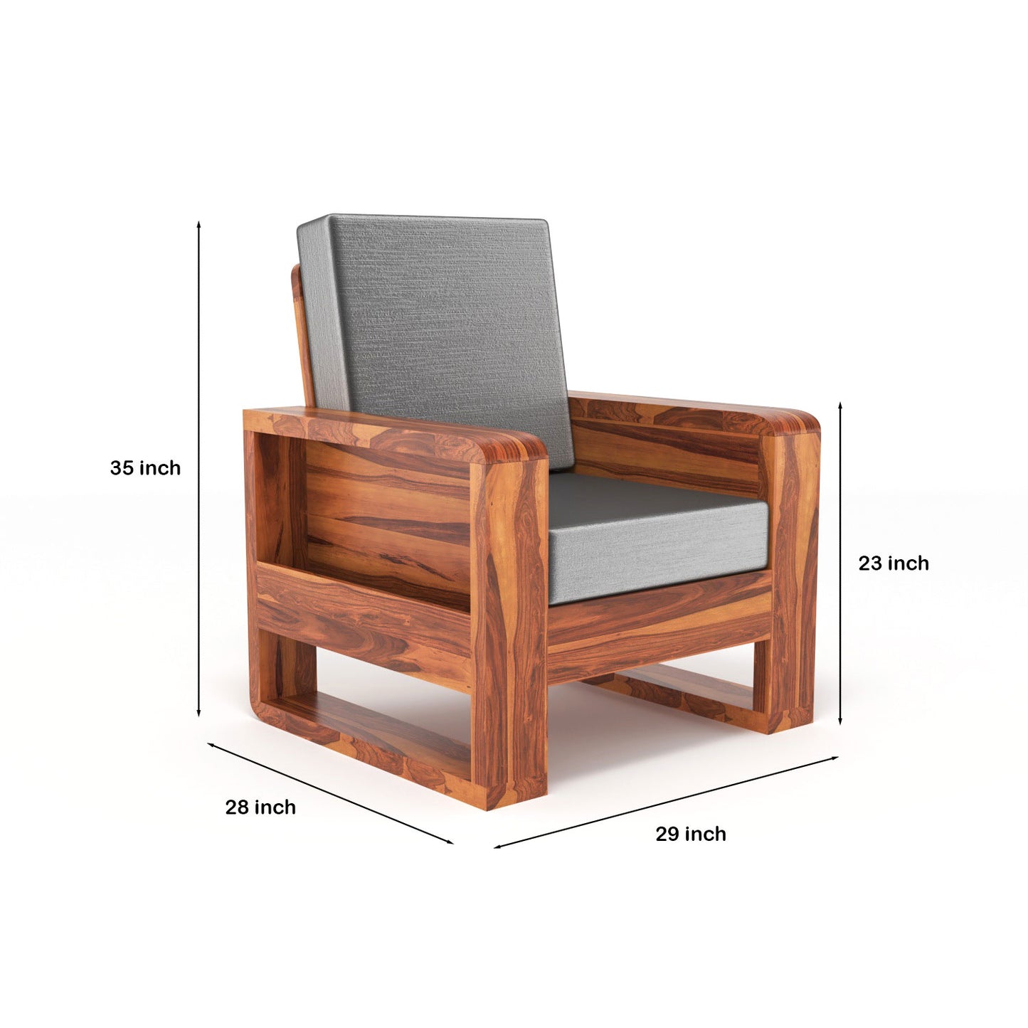 Solid Wood 5 Seater Sofa Set (3+1+1) | Natural & Walnut Finish Wooden Sofa with Cushions