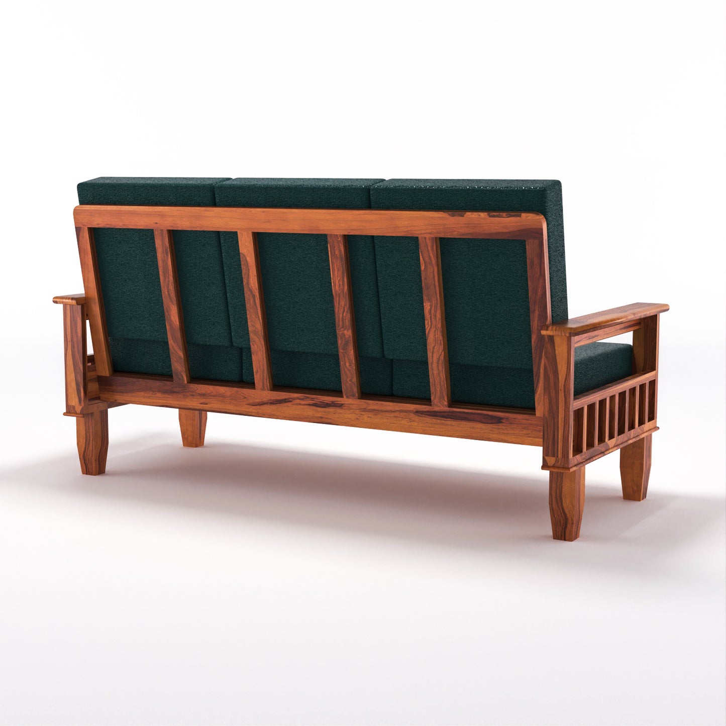 Solid Wood 5 Seater Sofa Set (3 Seater + 2 Single Seaters) | Natural & Walnut Finish with Cushioned Comfort