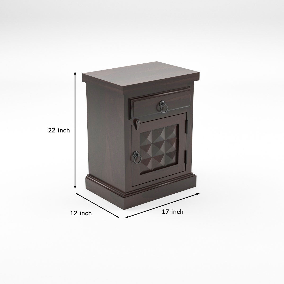 Solid Sheesham Wood Bedside Table with Drawer & Storage Cabinet