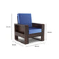 Solid Wood Single Seater Sofa | Natural & Walnut Finish Wooden Chair with Cushioned Comfort