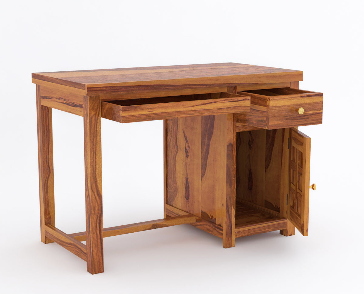 Solid Sheesham Wood Study Table with Storage & Matching Chair