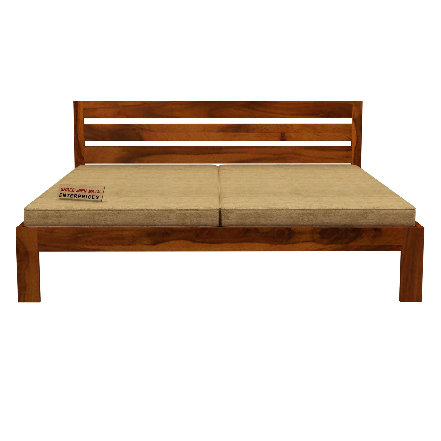 Solid Wood Queen Size Bed with Slat Headboard
