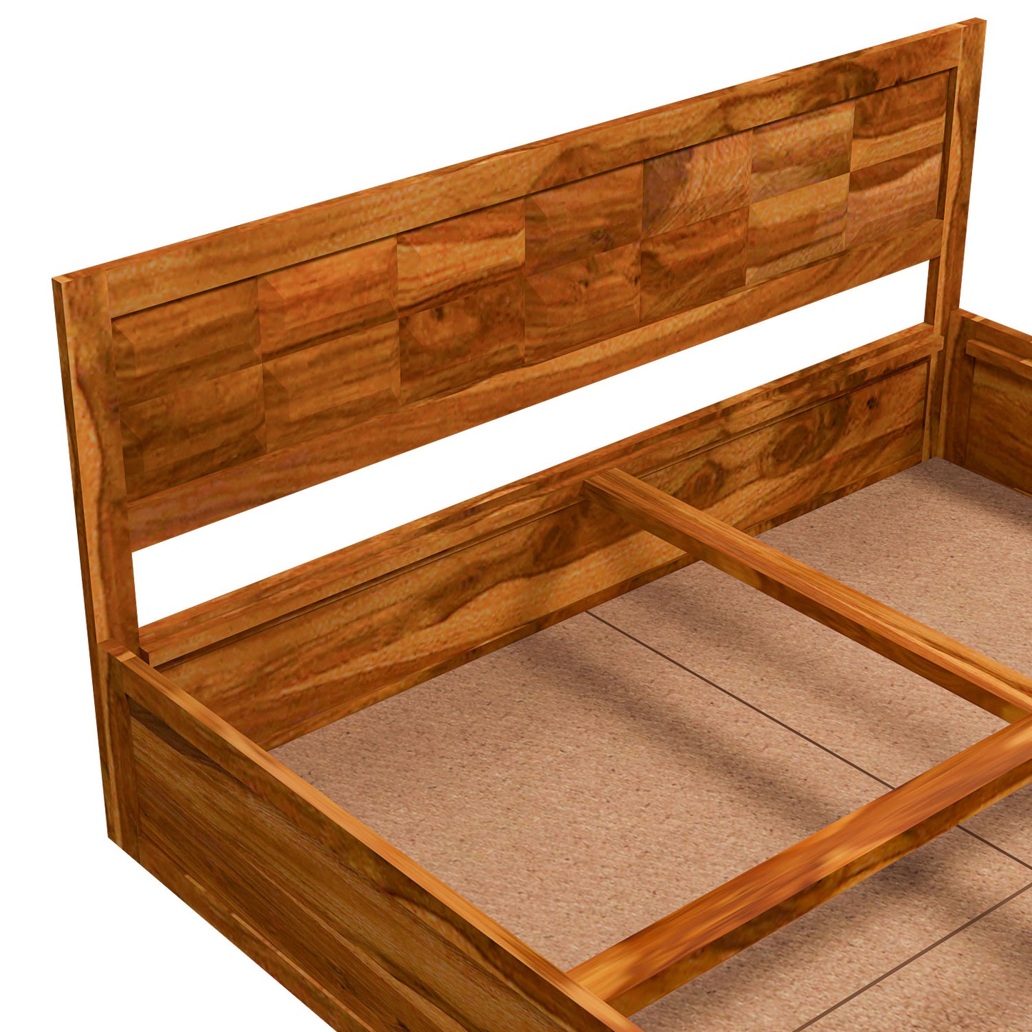 Solid Wood Queen Size Bed with Geometric Panel Headboard