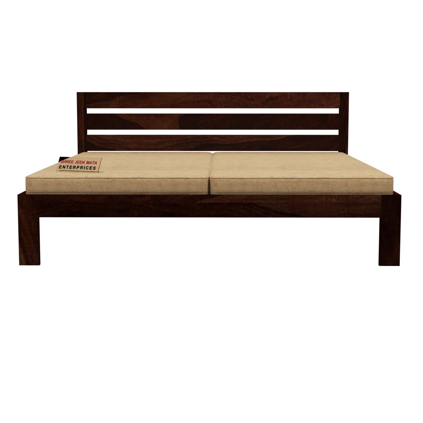 Solid Wood Queen Size Bed with Slat Headboard