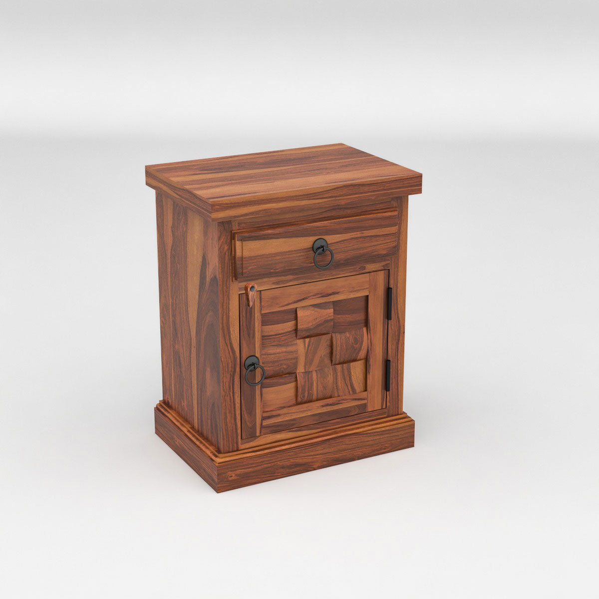 Solid Sheesham Wood Bedside Table with Drawer & Storage Cabinet