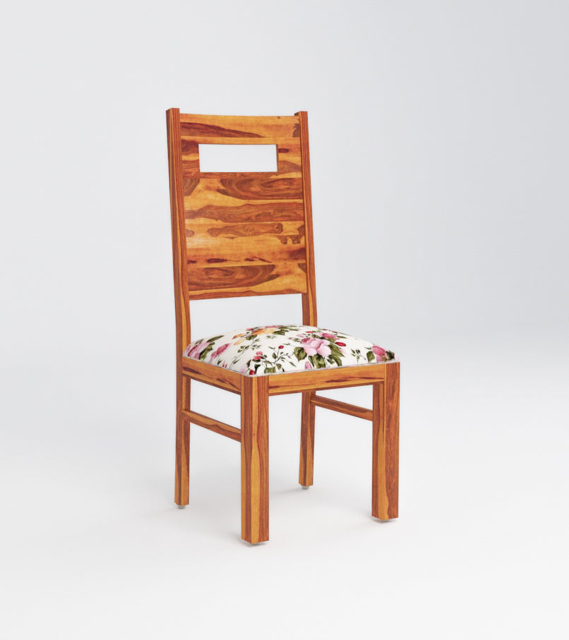 Solid Wood Upholstered Dining Chair with Floral Cushion