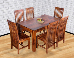 Jeenwood Sheesham Wood Dining Table 6 Seater | Dinning Table with 6 Chairs | Dining Room Furniture | Teak Finised - Brown