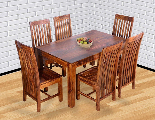 Jeenwood Sheesham Wood Dining Table 6 Seater | Dinning Table with 6 Chairs | Dining Room Furniture | Teak Finised - Brown