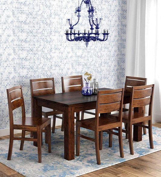 Jeenwood Wooden Dining Table 6 Seater | Six Seater Dinning Table with 6 Chairs for Home | Dining Room Sets for Restraunts | Sheesham Wood, Teak Brown Finish1 - Brown