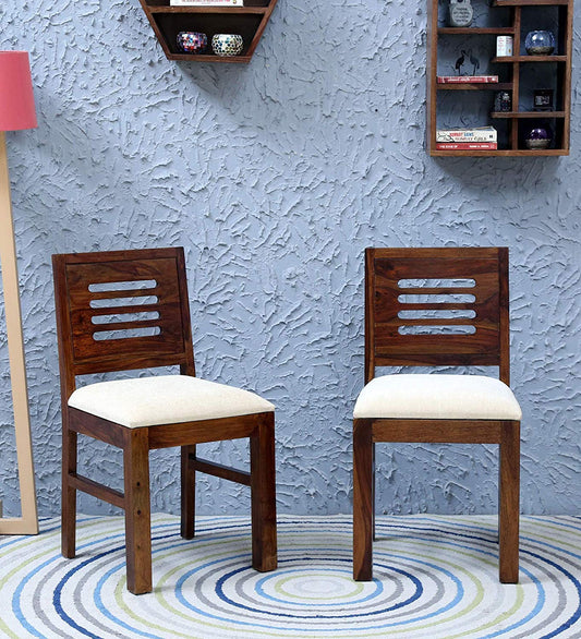 Jeenwood Sheesham Wood Dining Chairs Set of 2 with Cushion | Dining Chair Only | Students Study Chairs | Office Chairs - Dining Room Furniture | Wooden Chair Set of 2 - Teak White
