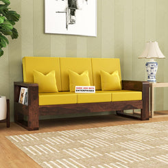 Jeenwood Solid Sheesham Wooden Sofa 3 Seater for Living Room | 3 Person Seating - Elegant Sofas Set Wooden Furniture for Home Office Decor - Walnut
