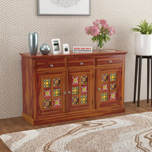 Jeenwood Solid Sheesham Wood Cabinet Drawer | Sideboard with Storage for Living Room | Bedroom | Hall | Home Furniture - Honey