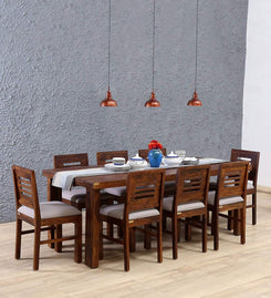 Jeenwood Sheesham Wood Dining Table 8 Seater | Dinning Table with 8 Chairs | Dining Room Furniture - Brown
