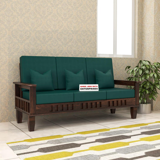 Jeenwood Solid Sheesham Wooden Sofa 3 Seater | 3 Person Sofa - 3 Seater Sofa for Living Room | Premium Sofa Set 3 Seater for Home Office Furniture - Walnut