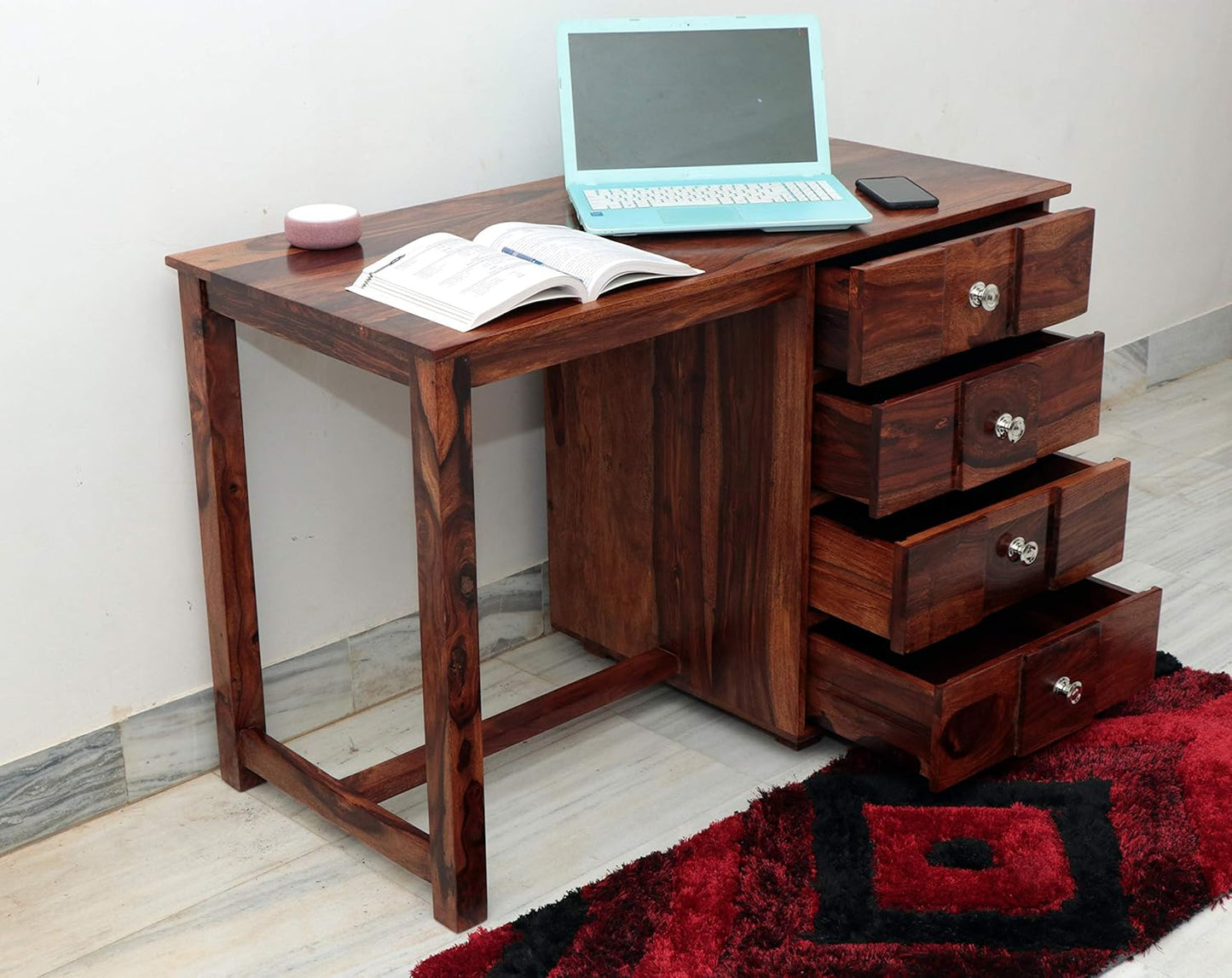 Solid Teak Wood Study / Writing Desk with 4 Drawers