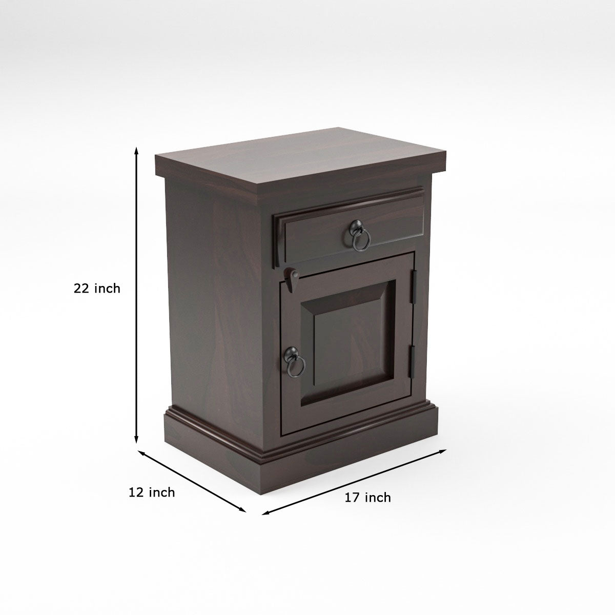 Solid Sheesham Wood Bedside Table with Drawer & Storage Cabinet (Compact Design)