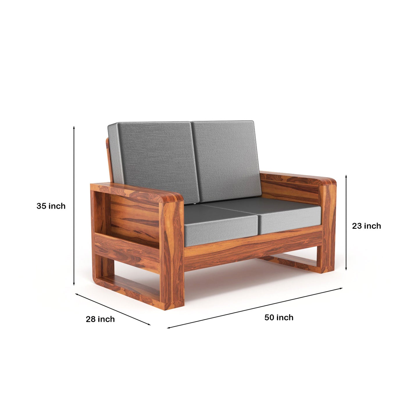 Solid Wood 7 Seater Sofa Set (3+2+2) | Natural & Walnut Finish Wooden Sofa with Cushions