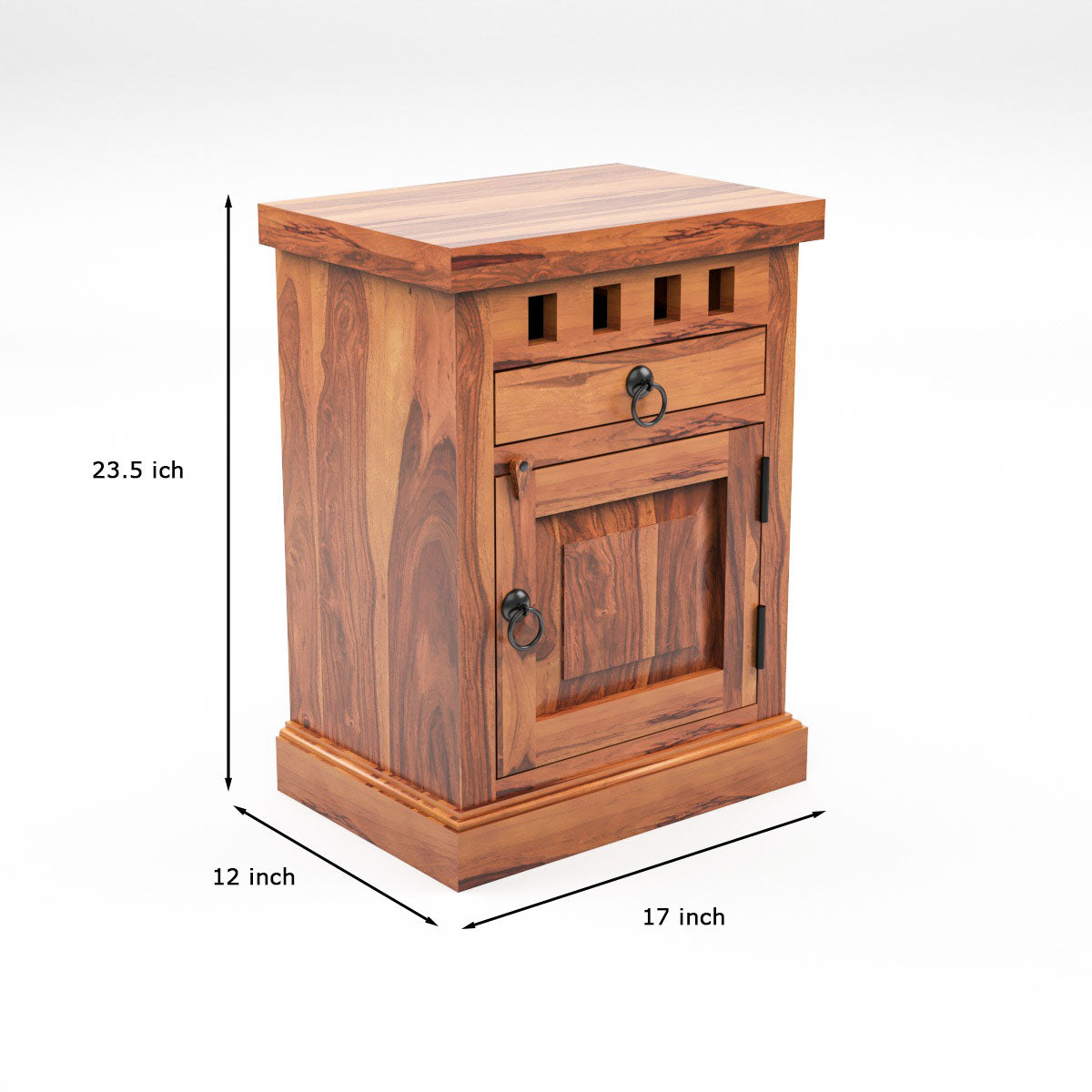 Solid Sheesham Wood Bedside Table with Drawer & Storage Cabinet