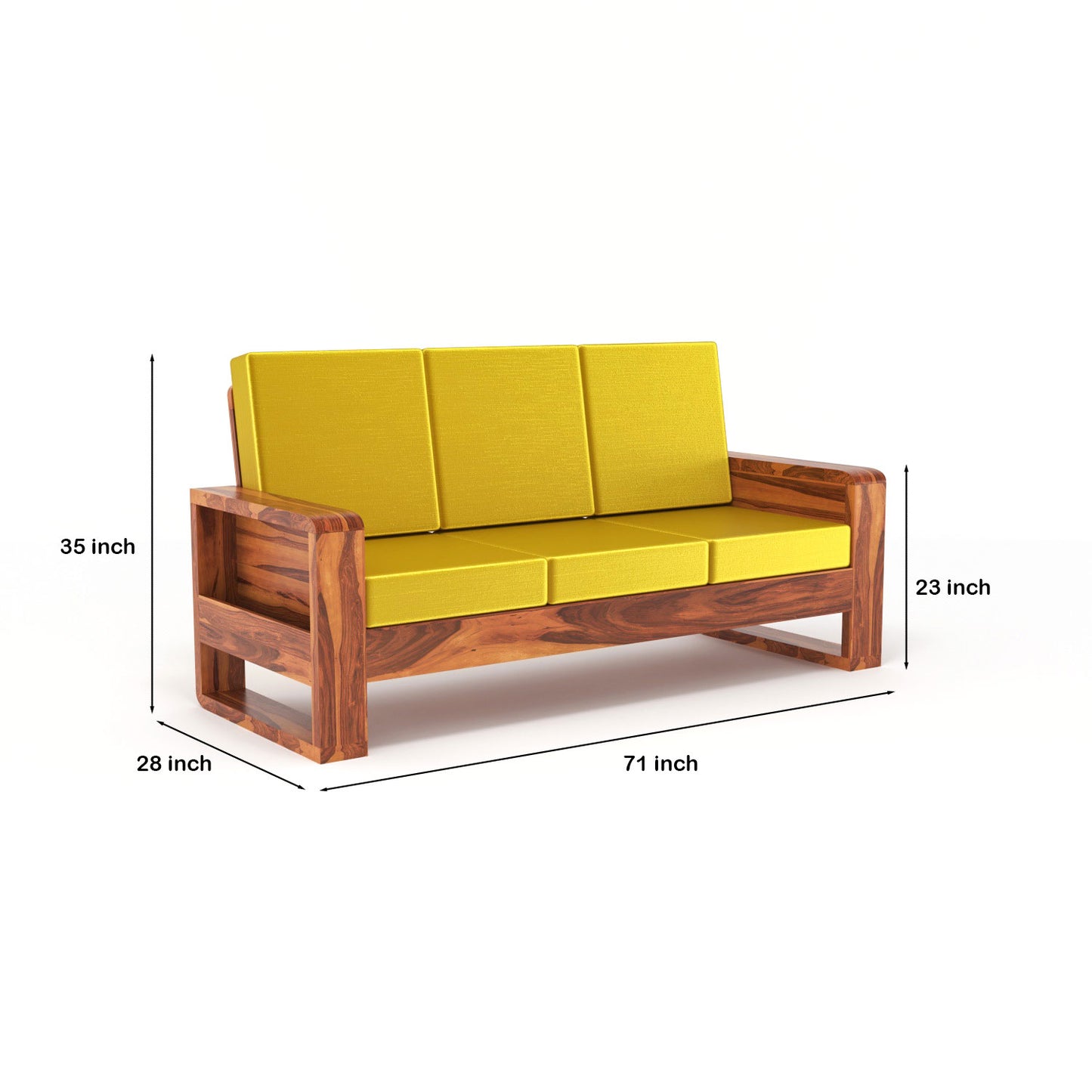 Solid Wood 6 Seater Sofa Set (3+2+1) | Natural & Walnut Finish Wooden Sofa with Cushions