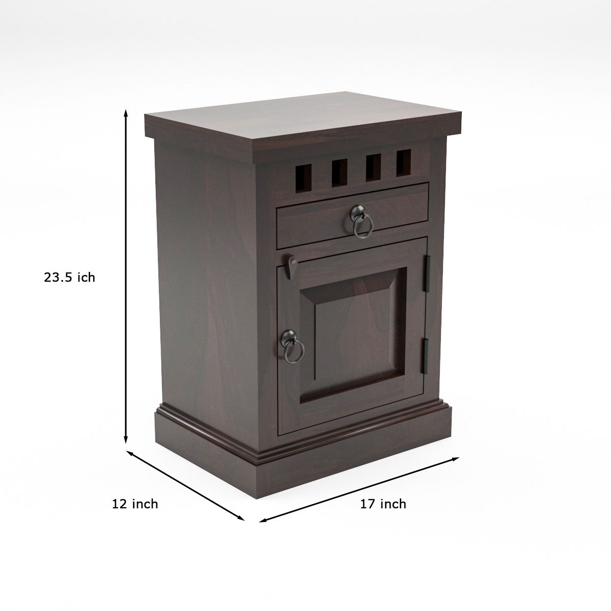 Solid Sheesham Wood Bedside Table with Drawer & Storage Cabinet